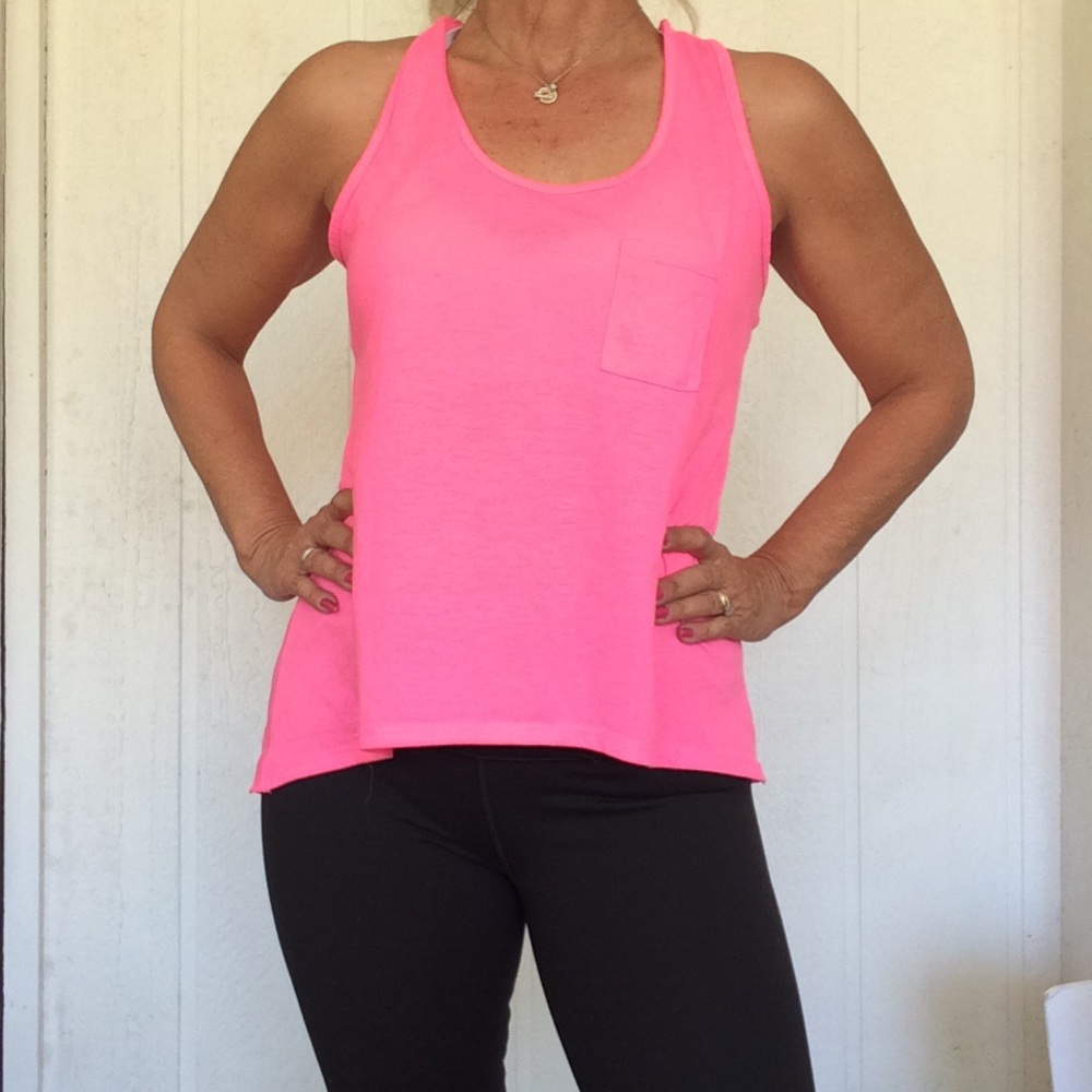 HOT PINK SHEER BACK TANK TOP MEDIUM
